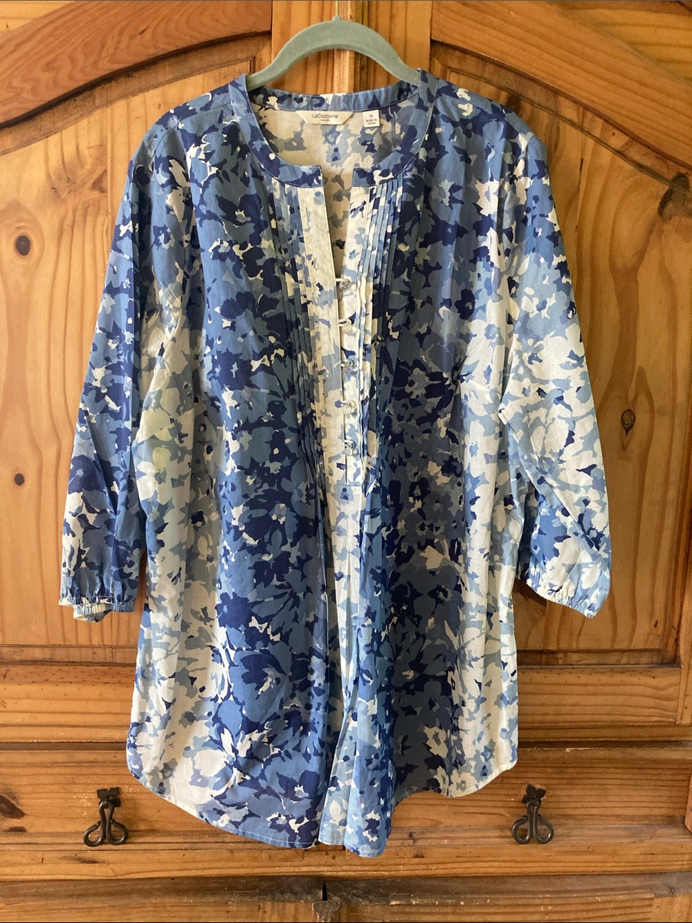 Women Liz Claiborne blue button down 3/4 sleeve tunic shirt size 1X